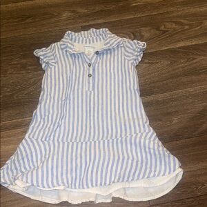 cupcakes & cashmere Blue & White Striped Ruffle Collar Short Sleeve Dress Top